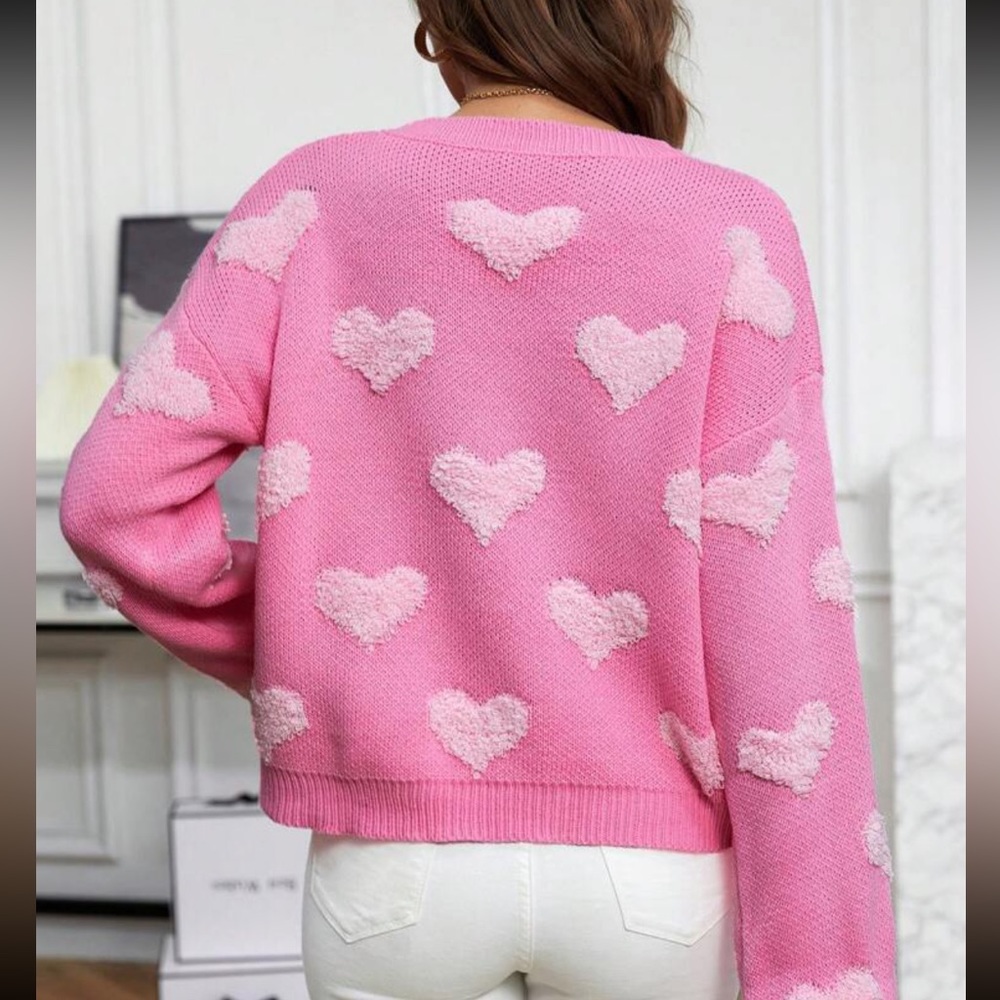 Pink Hearts Print Oversized Knit Sweater Top - Picture 3 of 6